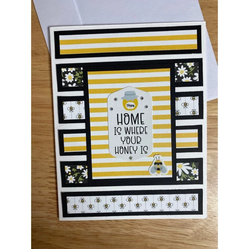 Bee & Flowers Greeting Card - Handmade A2 Card – All Occasion Blank Card